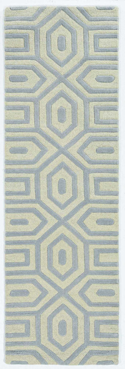 2' x 8' Grey Hand Tufted Geometric Indoor Runner Rug