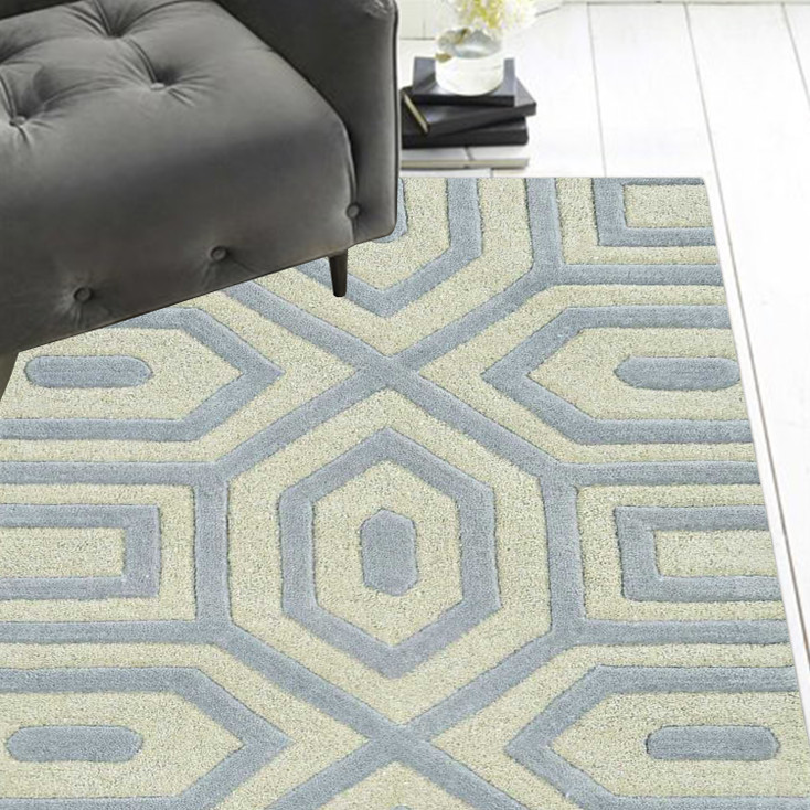 2' x 8' Grey Hand Tufted Geometric Indoor Runner Rug