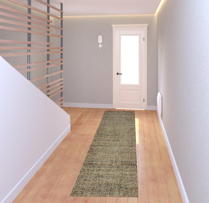 2' x 8' Silver Gold Rust and Blue Green Geometric Power Loom Runner Rug