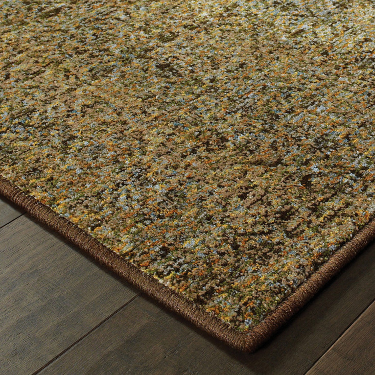 2' x 8' Brown Gold Rust Blue and Green Geometric Power Loom Runner Rug