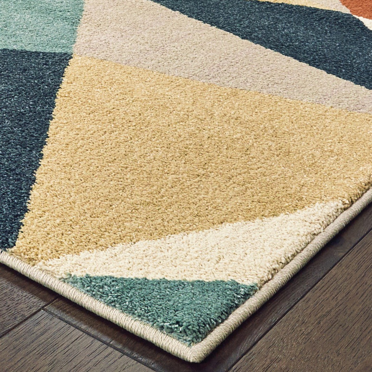 2' x 8' Blue Green Beige Retro Wedge Indoor Runner Rug