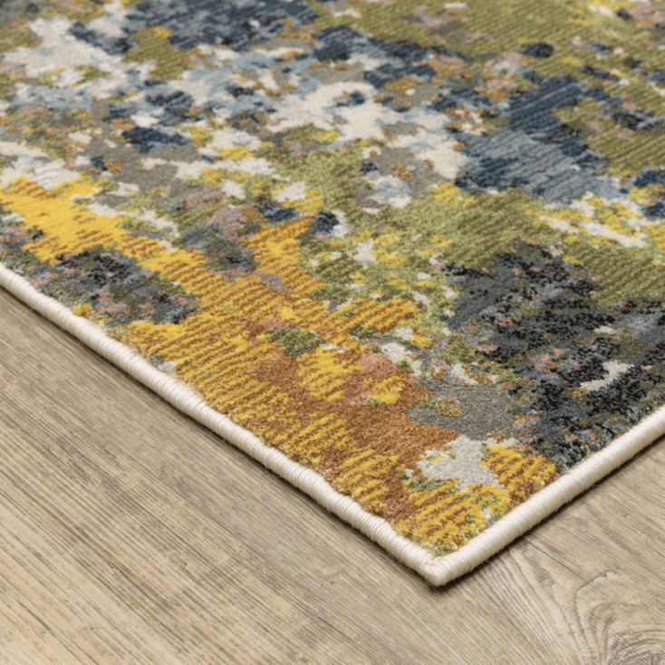 2' x 8' Grey Gold Blue Orange Beige and Brown Abstract Power Loom Runner Rug