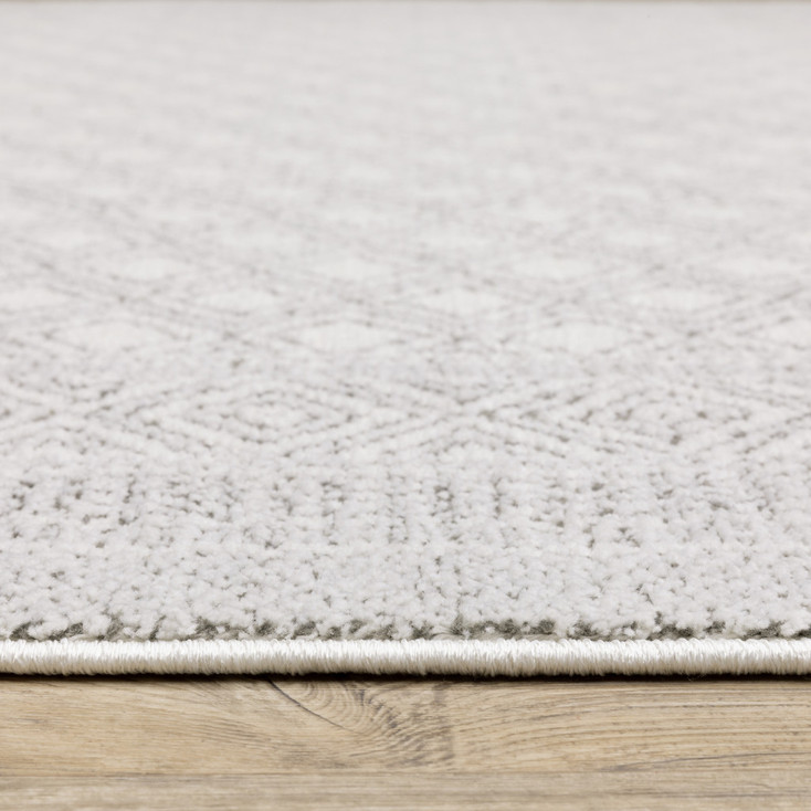 2' x 8' White and Grey Oriental Power Loom Stain Resistant Runner Rug