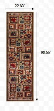 2' x 8' Brown and Red Ikat Patchwork Runner Rug