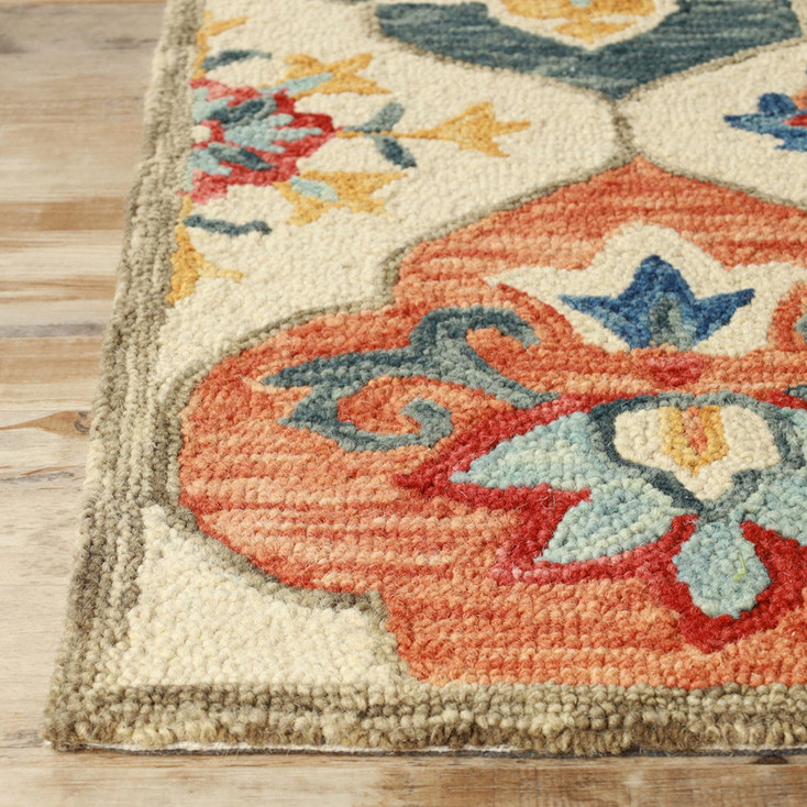 2' x 8' Cream and Rust Wool Geometric Tufted Stain Resistant Runner Rug