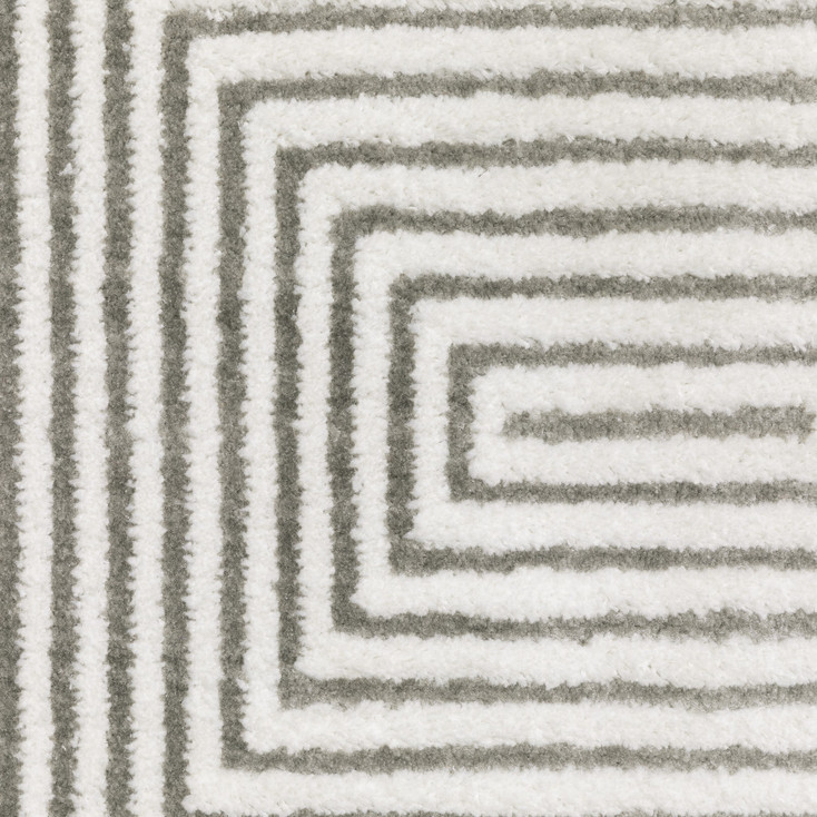 2' x 8' Grey and White Geometric Power Loom Stain Resistant Runner Rug