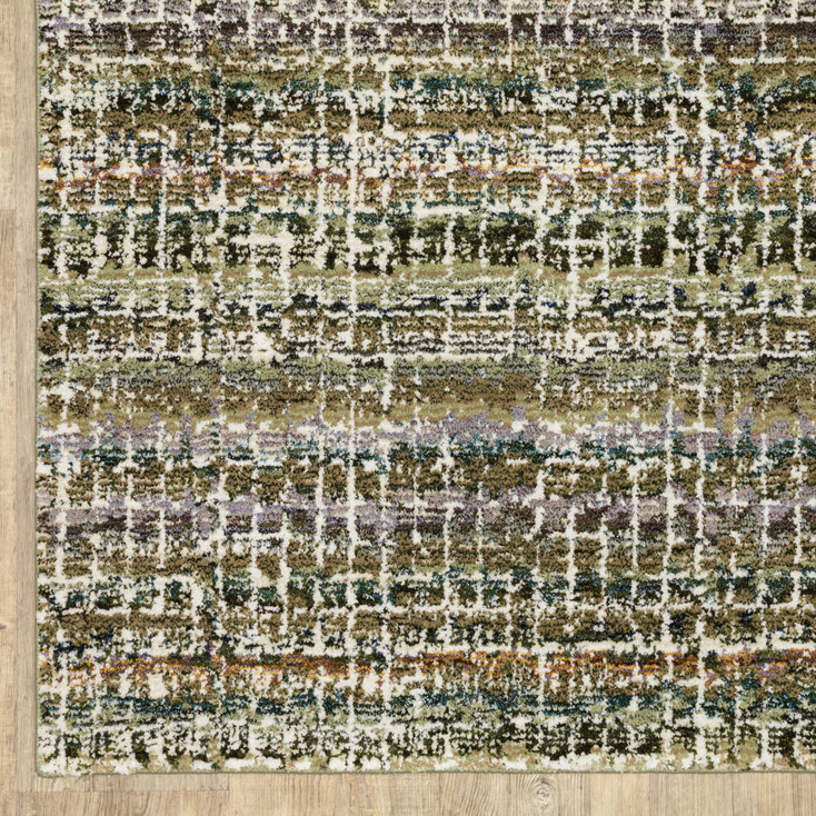 2' x 8' Green Grey and Purple Abstract Power Loom Stain Resistant Runner Rug