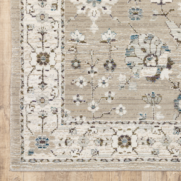 2' x 8' Beige & Ivory Oriental Power Loom Stain Resistant Runner Rug