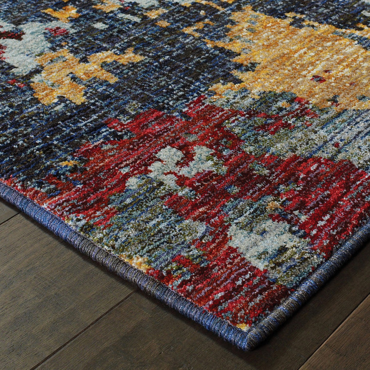2' x 8' Blue and Red Abstract Power Loom Stain Resistant Runner Rug