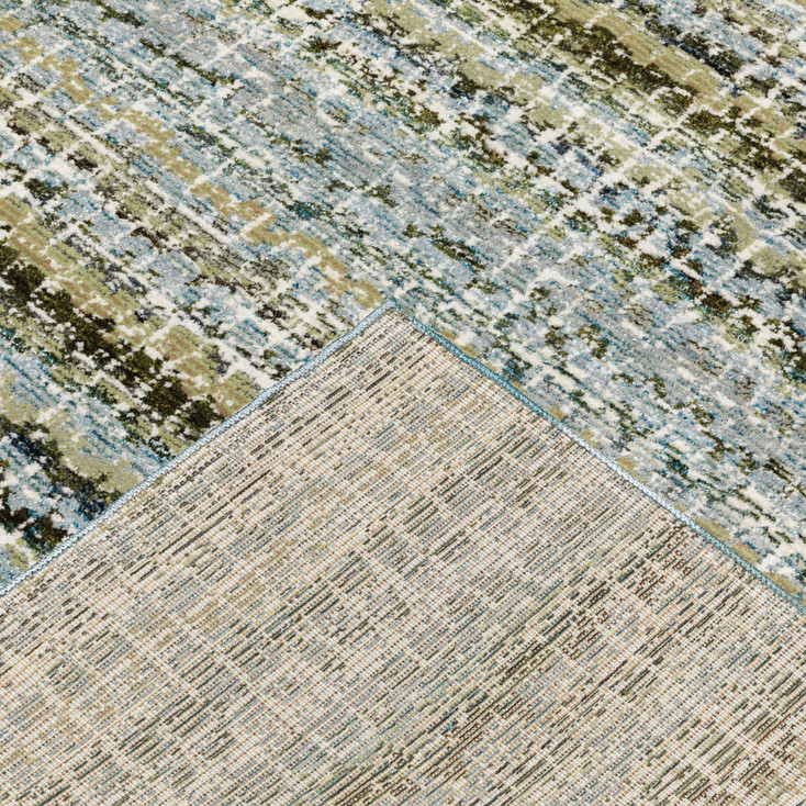2' x 8' Blue Green Teal and Grey Abstract Power Loom Stain Resistant Runner Rug