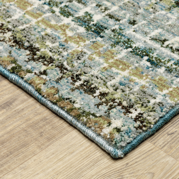 2' x 8' Blue Green Teal and Grey Abstract Power Loom Stain Resistant Runner Rug