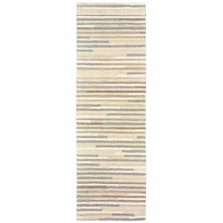 3' x 8' Beige and Gray Eclectic Lines Runner Rug