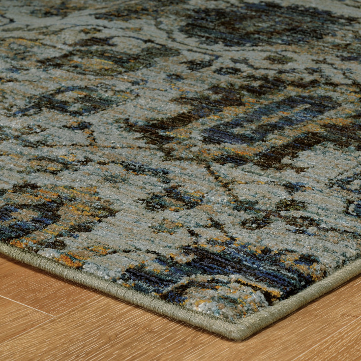 2' x 8' Blue and Navy Oriental Power Loom Stain Resistant Runner Rug