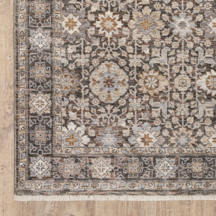 2' x 8' Grey and Ivory Oriental Power Loom Stain Resistant Runner Rug with Fringe