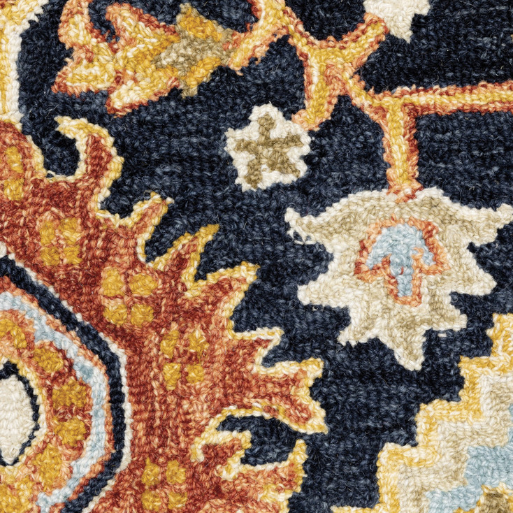 2' x 8' Navy Rust Blue Ivory and Gold Oriental Tufted Handmade Runner Rug