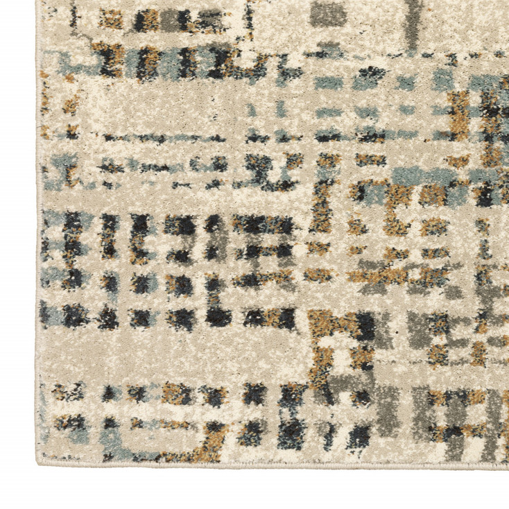 2' x 8' Beige Grey Blues Orange Yellow and Ivory Abstract Power Loom Runner Rug