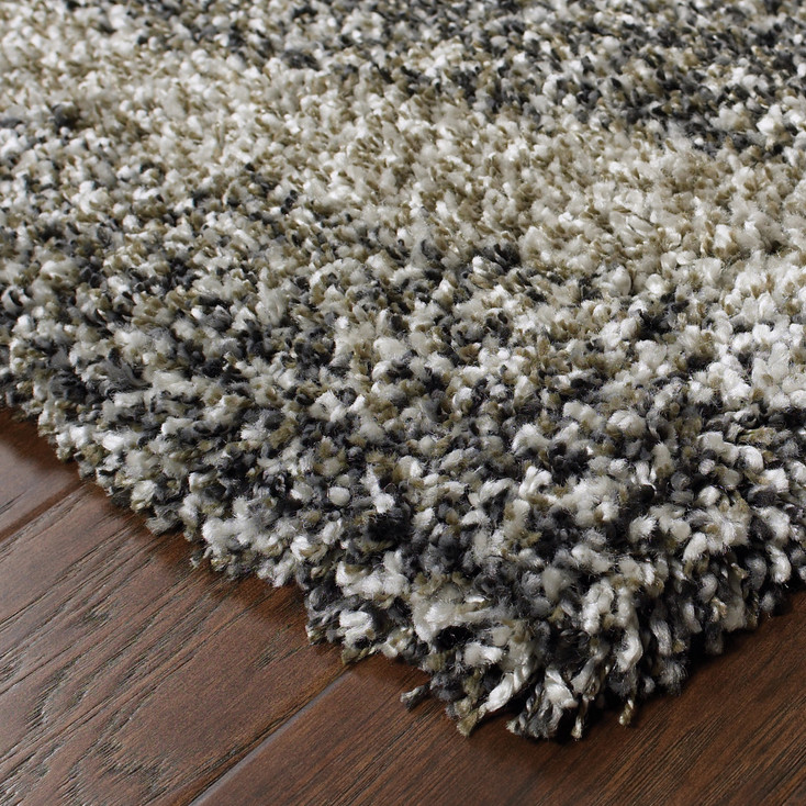 2' x 8' Charcoal Silver and Grey Abstract Shag Power Loom Stain Resistant Runner Rug