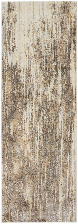 2' x 8' Tan Ivory and Brown Abstract Runner Rug