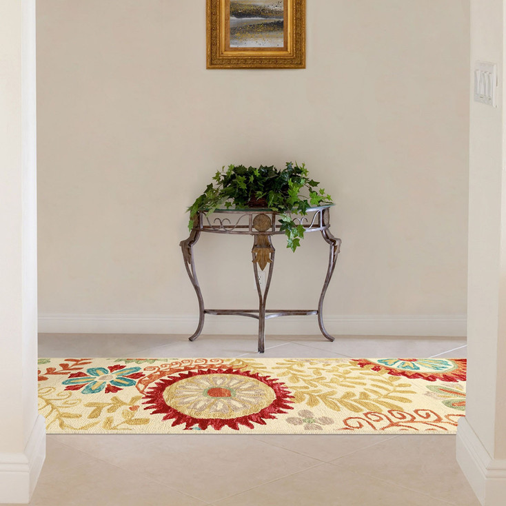2' x 8' Cream Wool Medallion Tufted Handmade Stain Resistant Runner Rug