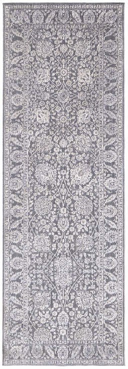2' x 8' Taupe and Ivory Floral Power Loom Runner Rug