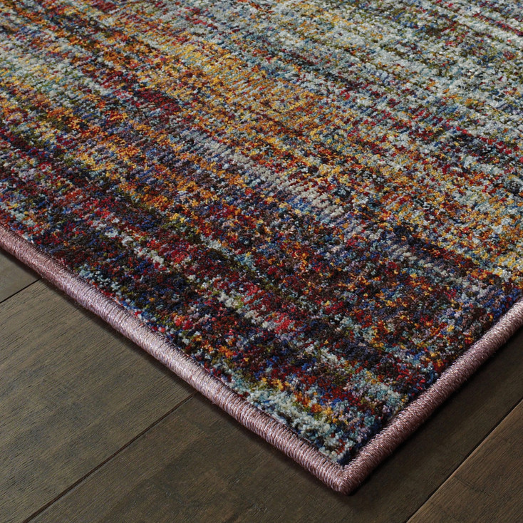 2' x 8' Blue Grey Gold Purple and Teal Abstract Power Loom Stain Resistant Runner Rug
