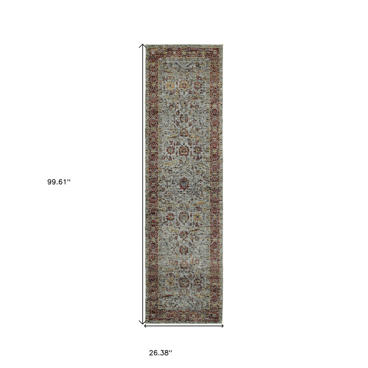 2' x 8' Blue Red Green and Gold Oriental Power Loom Stain Resistant Runner Rug