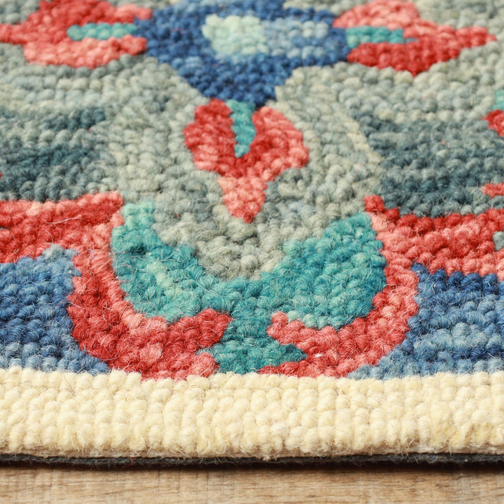 2' x 8' Blue and Rust Wool Geometric Tufted Stain Resistant Runner Rug
