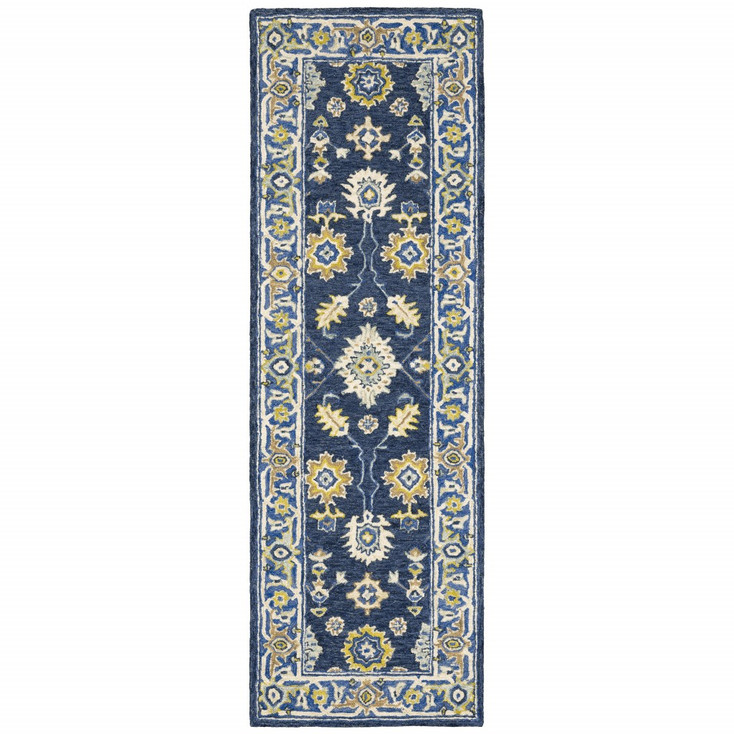 2' x 8' Navy and Blue Bohemian Area Rug