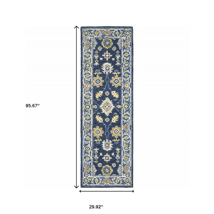 2' x 8' Navy and Blue Bohemian Area Rug
