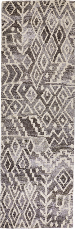 2' x 8' Gray and White Wool Abstract Tufted Handmade Runner Rug