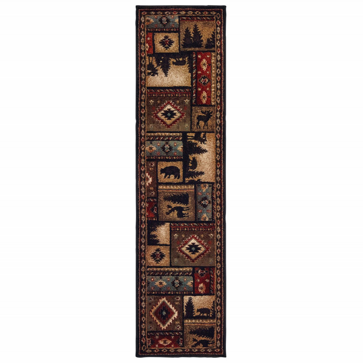 2' x 8' Black and Brown Nature Lodge Runner Rug