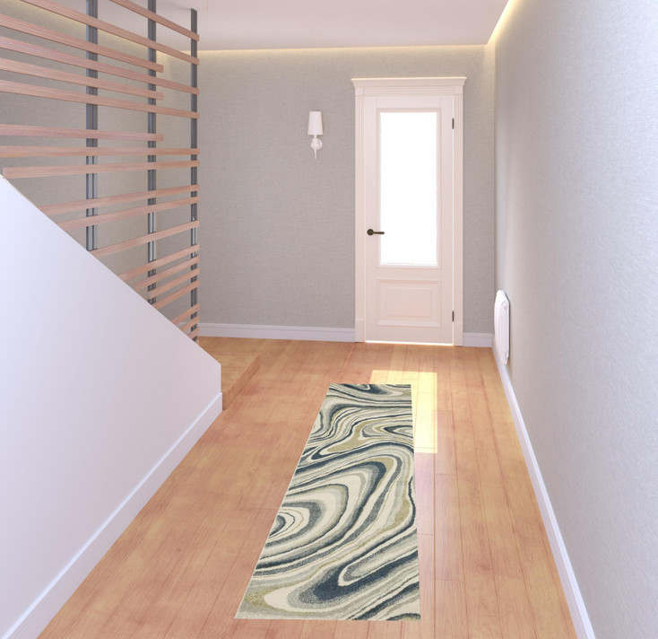 2' x 8' Gray and Ivory Abstract Power Loom Polypropylene Runner Rug