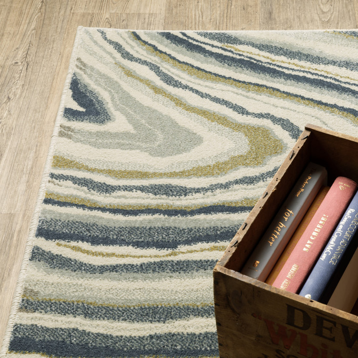 2' x 8' Gray and Ivory Abstract Power Loom Polypropylene Runner Rug
