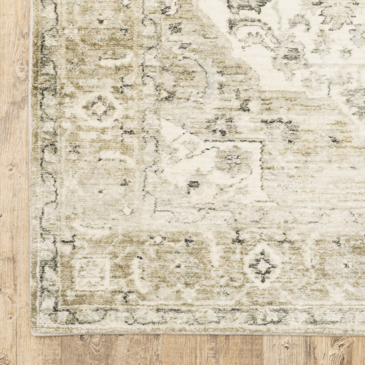 2' x 8' Tan Ivory Grey and Beige Oriental Power Loom Stain Resistant Runner Rug