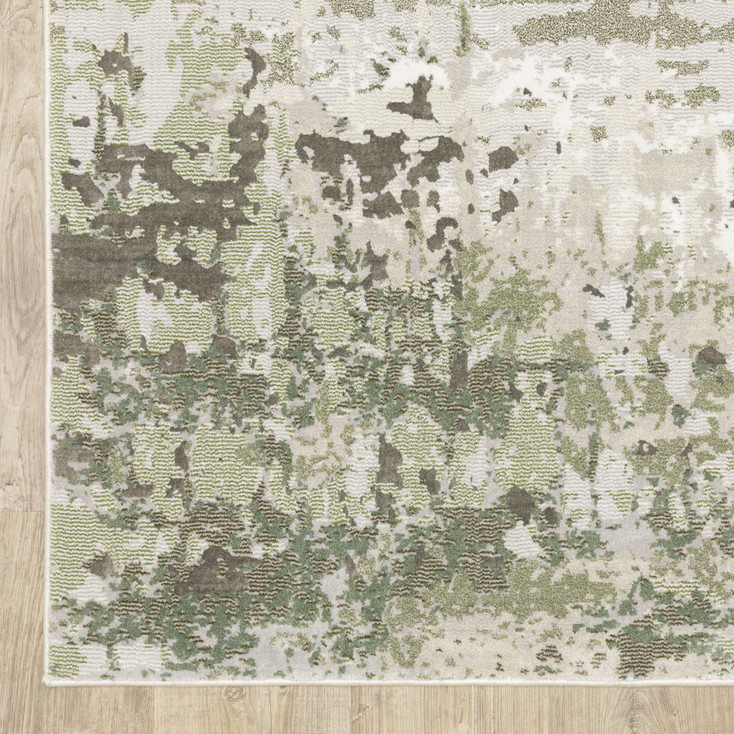 2' x 8' Beige Grey Brown and Sage Green Abstract Power Loom Runner Rug