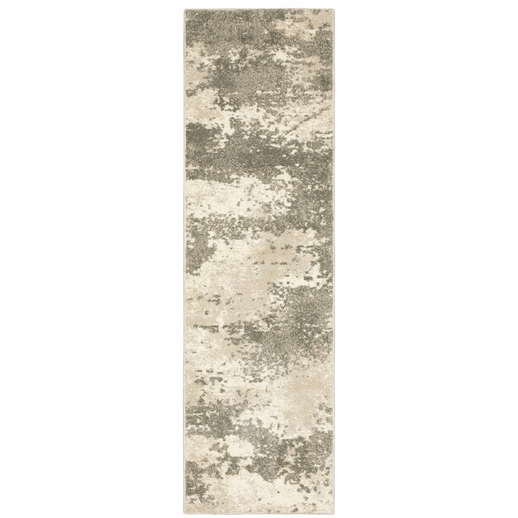 2' x 8' Beige & Grey Abstract Power Loom Stain Resistant Runner Rug