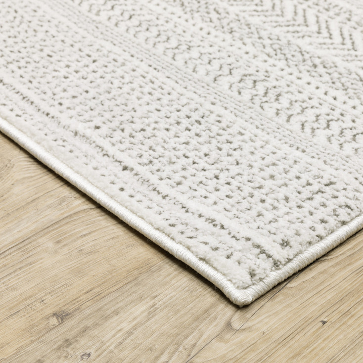 2' x 8' White and Grey Geometric Power Loom Stain Resistant Runner Rug