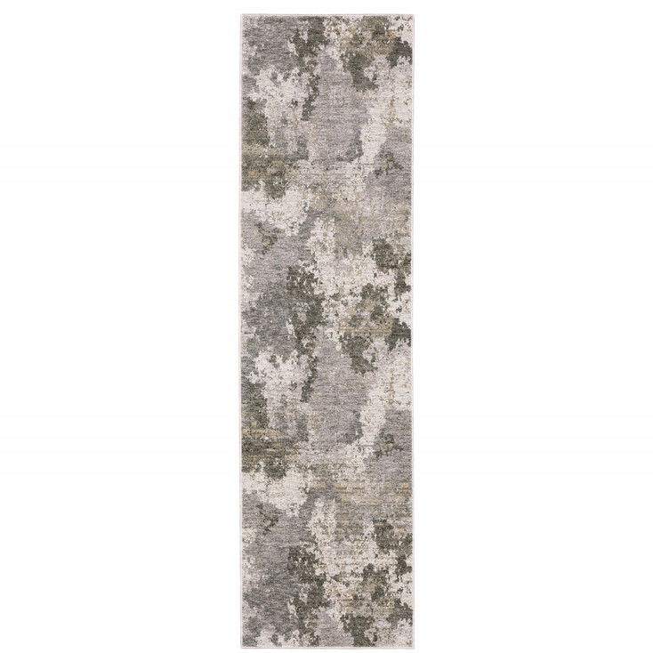 2' x 8' Grey Ivory Beige Tan Brown and Black Abstract Power Loom Runner Rug
