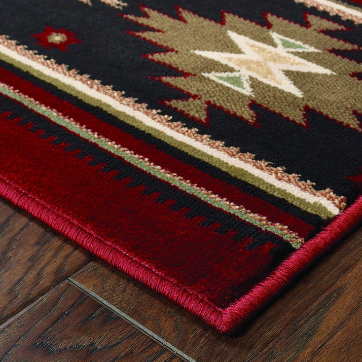 2' x 8' Red and Beige Ikat Pattern Runner Rug