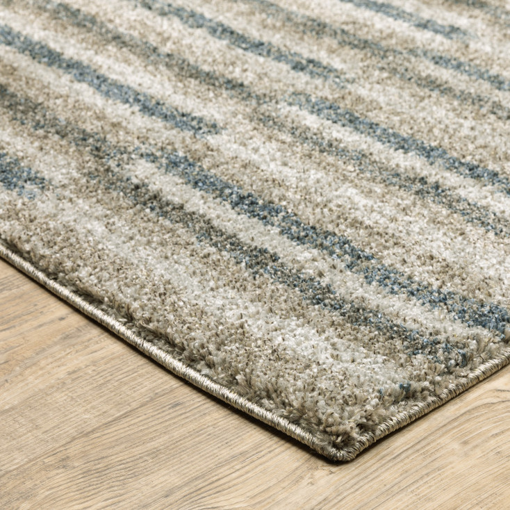 2' x 8' Teal Blue Grey and Tan Geometric Power Loom Stain Resistant Runner Rug