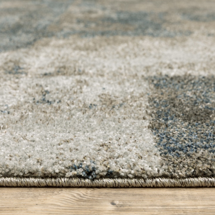 2' x 8' Teal Blue Grey Tan and Beige Geometric Power Loom Stain Resistant Runner Rug