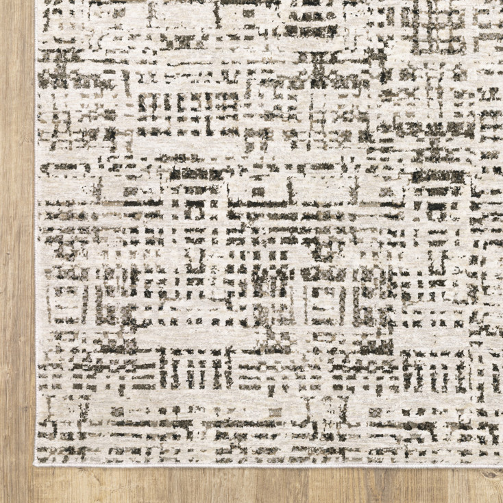 2' x 8' Ivory Grey Charcoal Brown and Beige Abstract Power Loom Runner Rug