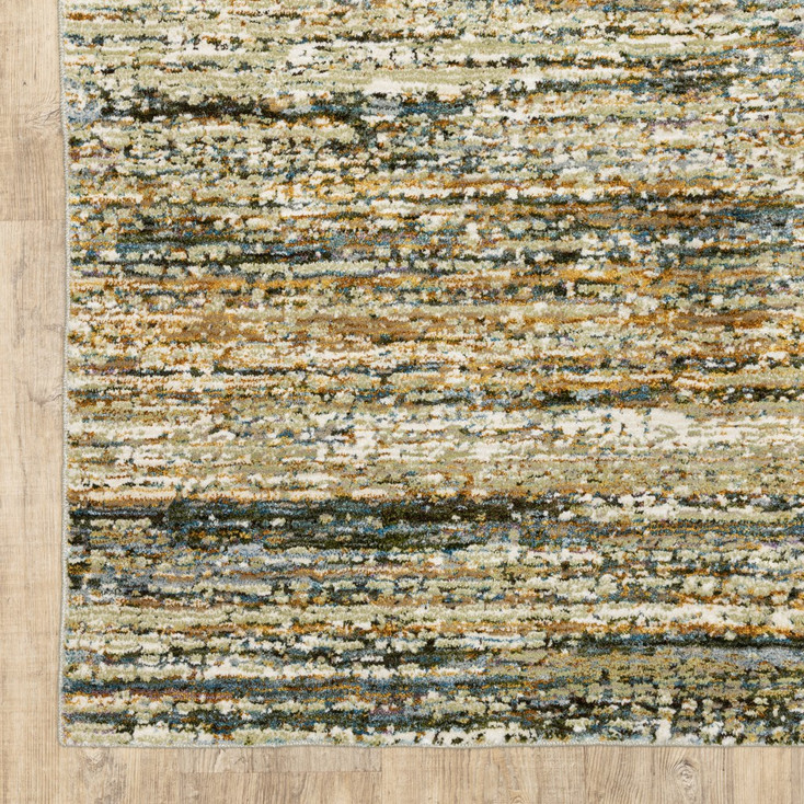 2' x 8' Gold and Green Abstract Runner Rug