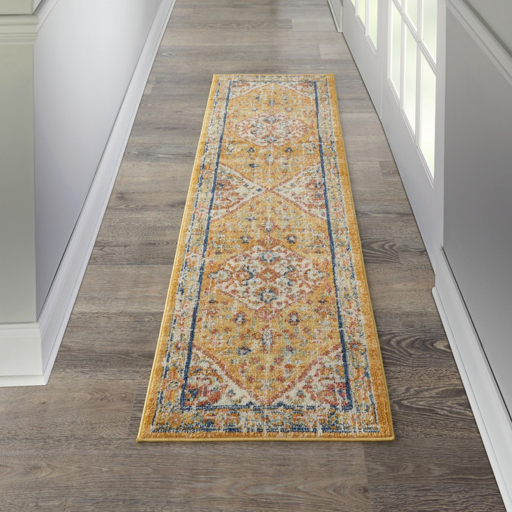 2' x 8' Yellow and Ivory Dhurrie Runner Rug