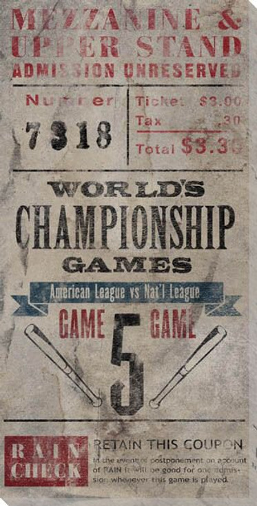 Vintage Baseball Game 5 Tickets Wrapped Canvas Giclee Print