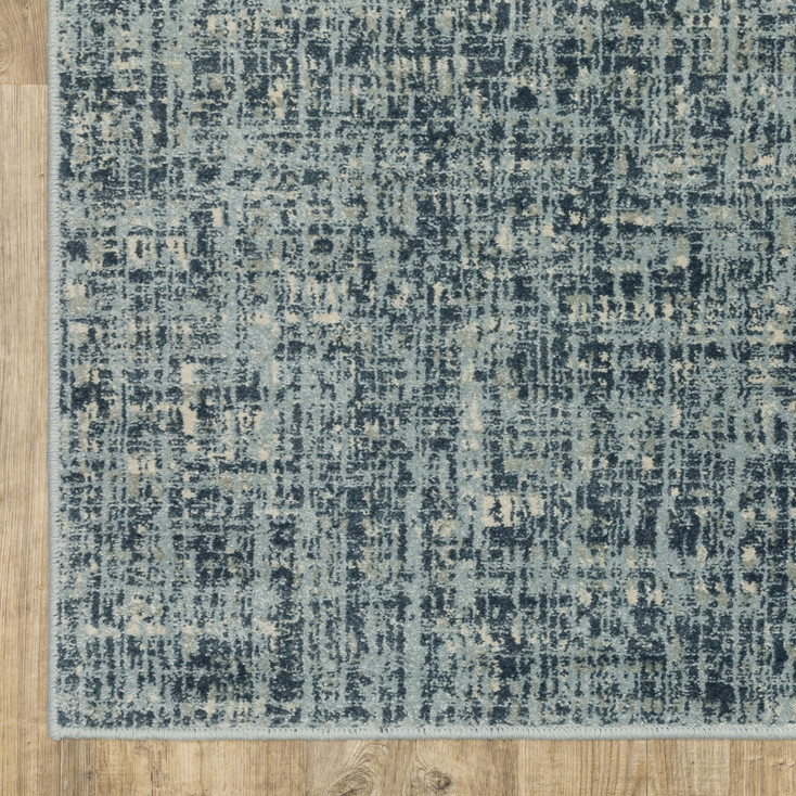 2' x 8' Dark Blue Light Blue Grey Ivory and Beige Abstract Power Loom Runner Rug