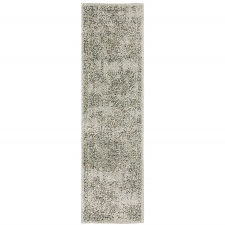 2' x 8' Grey Beige and Teal Oriental Power Loom Stain Resistant Runner Rug