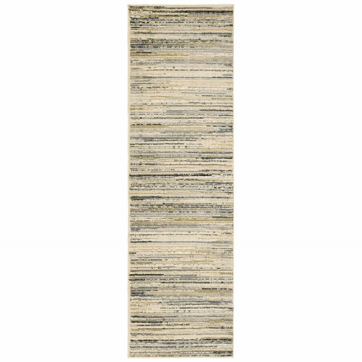 2' x 8' Ivory Sage Abstract Lines Indoor Runner Rug