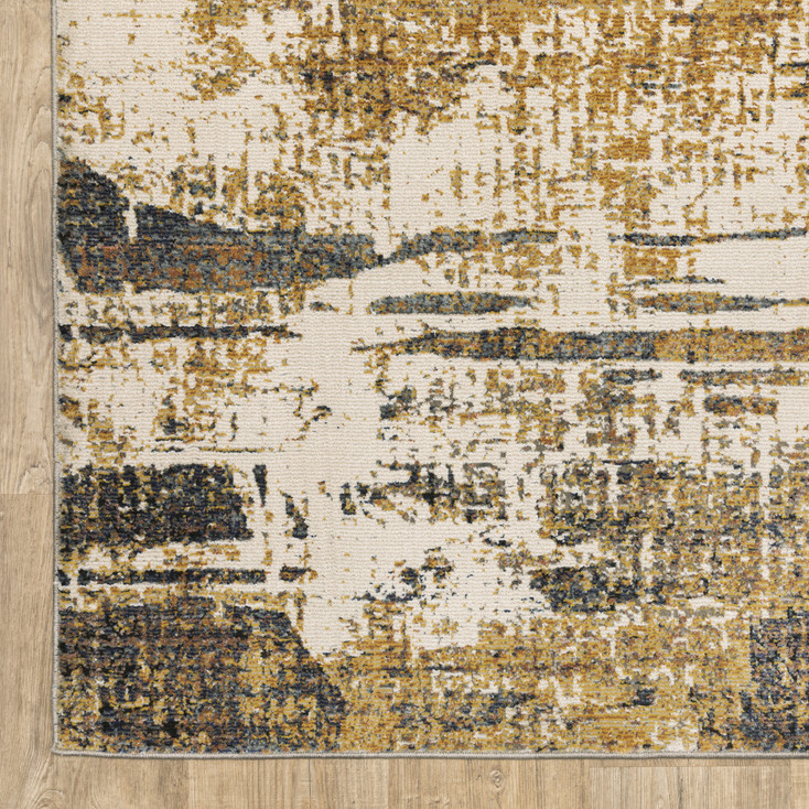 2' x 8' Gold Brown Rust Grey Blue and Beige Abstract Power Loom Runner Rug