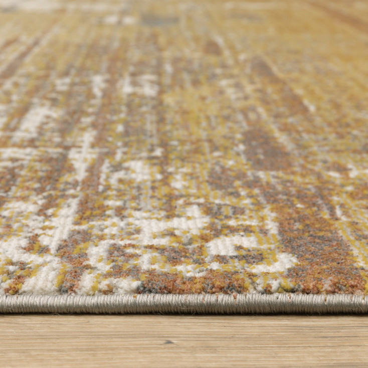 2' x 8' Gold Brown Rust Grey Blue and Beige Abstract Power Loom Runner Rug